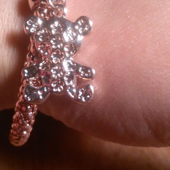 White Austrian Crystal Teddy Bear Charm Rosetone Stretch Bracelet - Picture 9 of 9